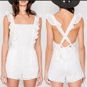 White Eyelet 100% Open Back Ruffle Romper